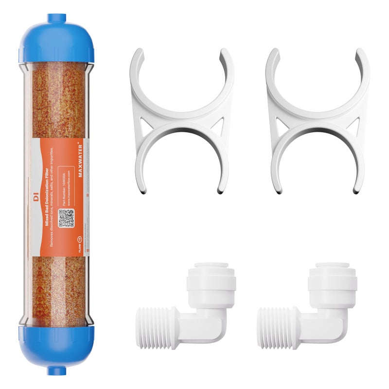 Max Water 10" Refillable Mixed Bed Ion Exchange Aquarium Filter for High TDS Water, RO DI Resin Refillable Housing with Clamps &Fittings, Compatible with 10" Aquarium Reverse Osmosis Water Filtration Systems - Image 1